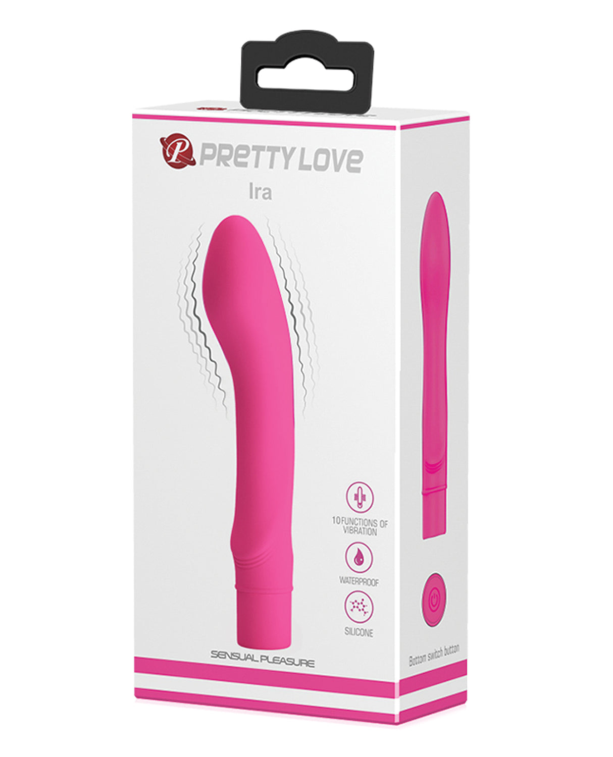 Pretty Love Ira 10 Functions Vibrator Fuchsia packaging showing its sleek design and features.