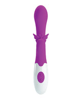 Pretty Love Butterfly Kiss Rabbit Fuchsia vibrator with butterfly design and controls, ideal for stimulation.