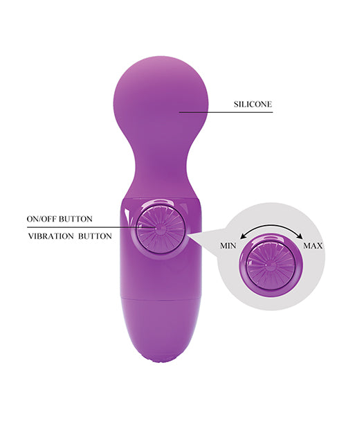 Pretty Love Little Cute Mini Stick Massager Purple with silicone design, on/off and vibration control buttons.