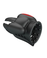 Pretty Love Wyatt Glans Trainer Black, a USB-rechargeable male sex toy with grooves and flexible panels.