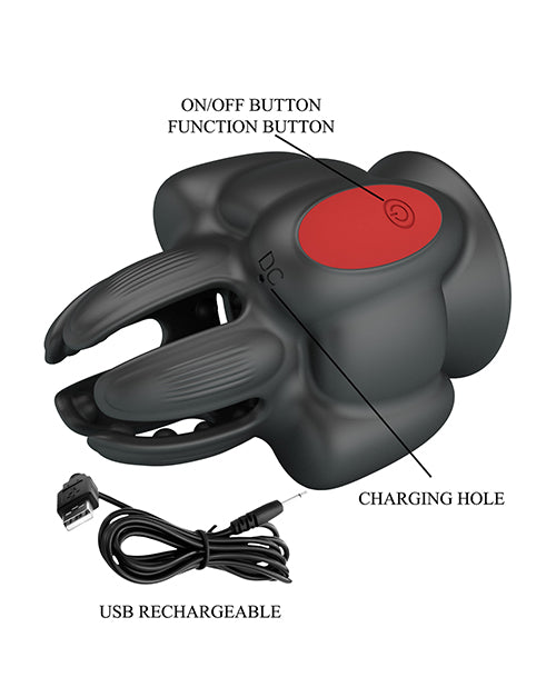 Pretty Love Wyatt Glans Trainer Black showing on/off button, function button, charging hole, and USB recharge feature.