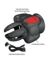 Pretty Love Wyatt Glans Trainer Black showing on/off button, function button, charging hole, and USB recharge feature.