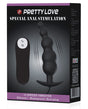 Pretty Love Vibrating Bead Shaped Butt Plug Black product packaging with 12 speeds for special anal stimulation.