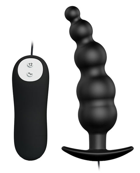 Pretty Love Vibrating Bead Shaped Butt Plug Black with controller showcasing its unique design and stimulation features.