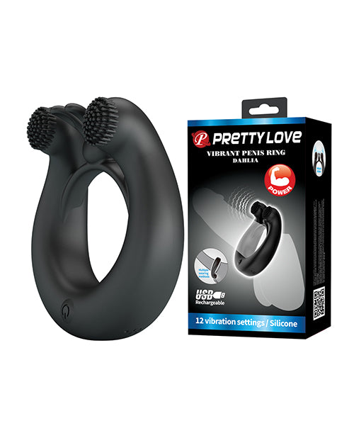 Pretty Love Vibrating Penis Ring Dahlia with 12 vibration settings and silicone design for enhanced pleasure.