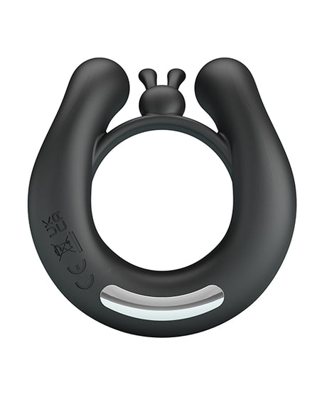 Pretty Love Vibrating Penis Ring Dahlia displayed from above, showcasing its sleek design and dual motors for enhanced pleasure.