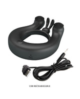 Pretty Love Vibrating Penis Ring Dahlia with dual motors and USB rechargeable cable.