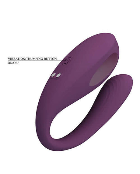 Pretty Love Aari Thumping Dual Vibrator Purple with vibration/thumping button on/off and sleek design.