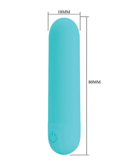 Pretty Love Stefan Mini Massager Bullet Aqua measuring 80MM x 18MM, in a soft aqua color.