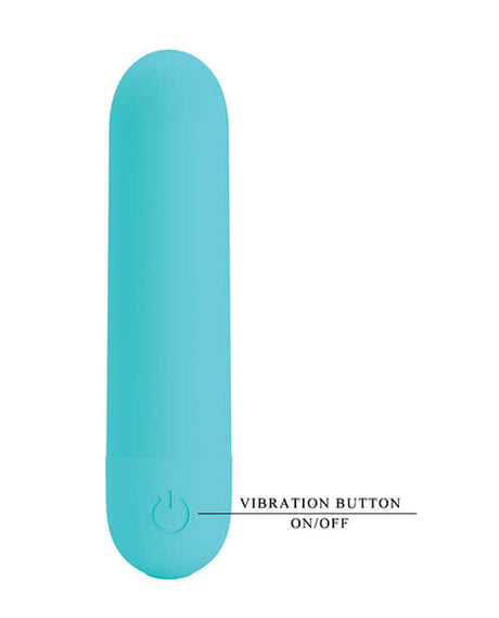 Pretty Love Stefan Mini Massager Bullet Aqua in aqua color with vibration button, showcasing its sleek design.