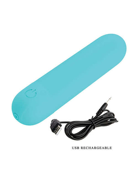 Pretty Love Stefan Mini Massager Bullet Aqua in aqua color with USB rechargeable cable.
