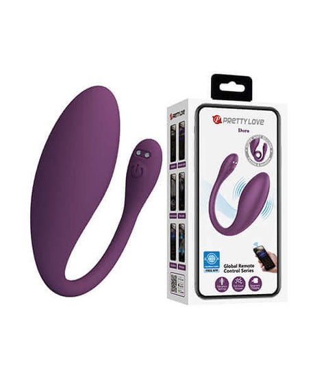 Pretty Love Dora Egg Massager Purple product image, app-controlled vibrator in packaging with 12 vibration settings.