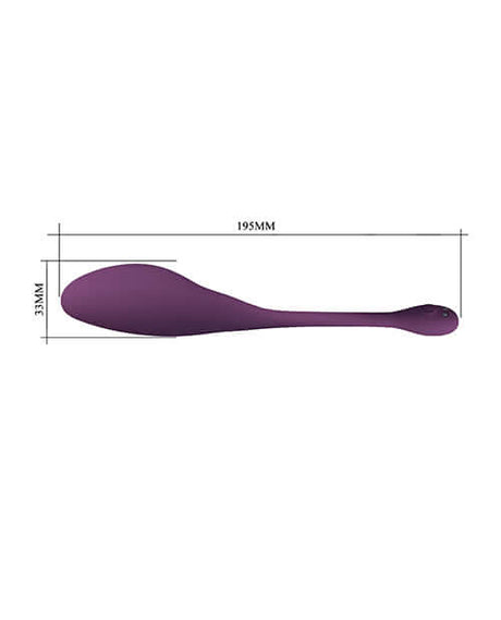 Diagram showing dimensions of Pretty Love Dora Egg Massager Purple, measuring 195mm by 33mm.