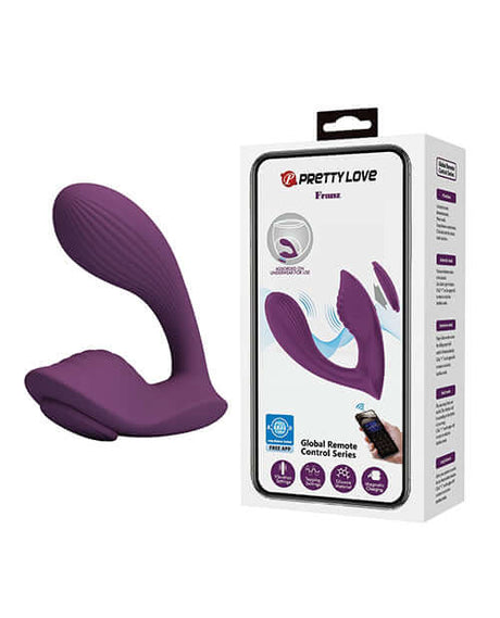 Pretty Love Franz Magnetic App-Controlled Panty Vibe Purple packaging and vibe design on display.