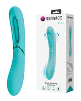Pretty Love Romance Lexie Flapping Vibe Aqua dual-action massager in aqua color with packaging.