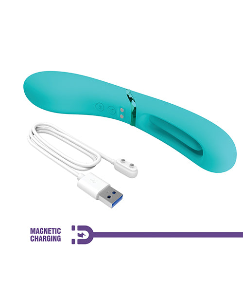 Pretty Love Romance Lexie Flapping Vibe Aqua with magnetic charging cable in aqua color.