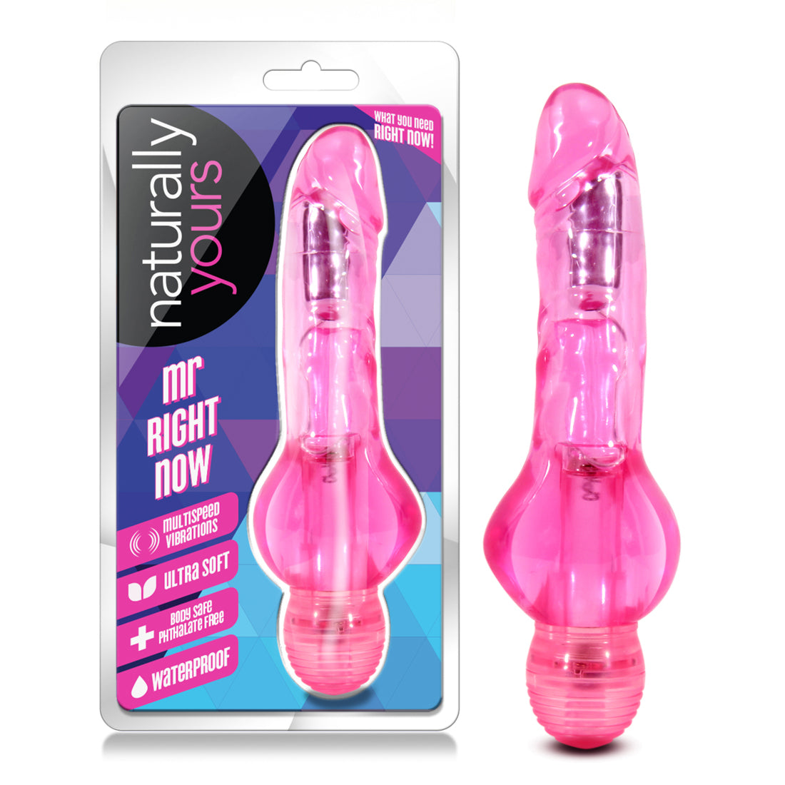 Naturally Yours Mr Right Now 6.5 Inch Vibrator Pink with multispeed vibrations and waterproof design.