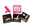 Ball and Chain Kinky Vibrations Adult Game contents including cards and mini bullet.