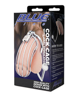 Blue Line Cock Cage with Anal Stimulator Silver product packaging showcasing high-quality design and features.