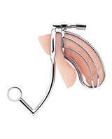 Blue Line Cock Cage with Anal Stimulator Silver in stainless steel with anal bulb for pleasure and control.