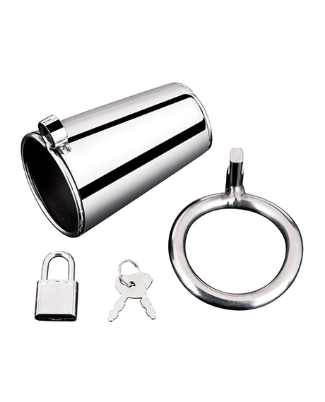Blue Line Ultimate Cock Tease Cage Silver, stainless steel chastity device, lock and key included.