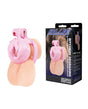 Bitchboy Degrading Mini Chastity Cage Pussy Shape with packaging, showcasing its unique design and features.