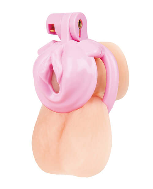 Bitchboy Degrading Mini Chastity Cage Pussy Shape, unique design for playful degradation and comfort.