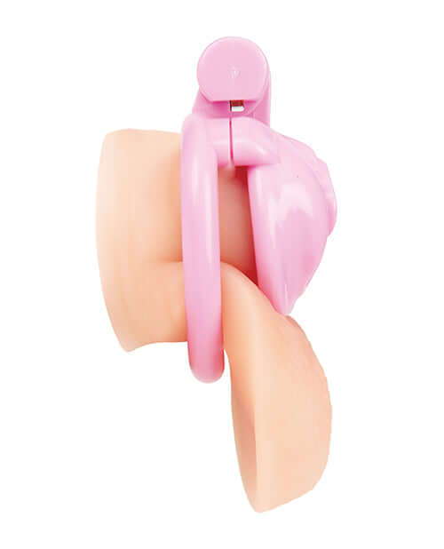Bitchboy Degrading Mini Chastity Cage Pussy Shape showcasing the unique design and smooth material.