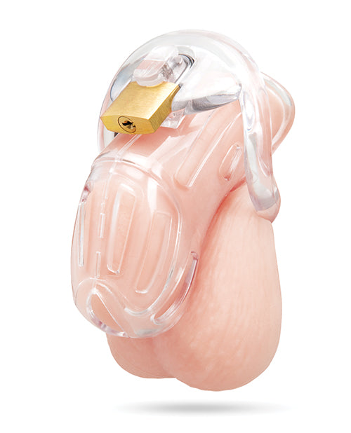 Blue Line 2 Inch Acrylic See Thru Chastity Cock Cage with padlock and clear design, perfect for chastity play.