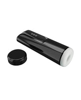 Pretty Love Automatic Masturbator Larissa showing device and lid in sleek black design for hands-free pleasure.