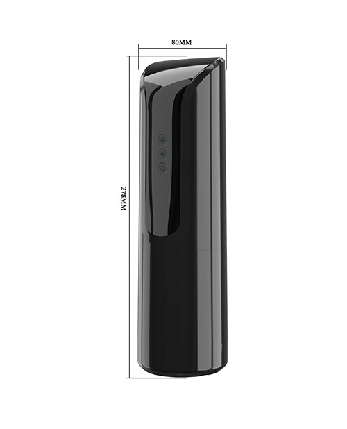 Pretty Love Automatic Masturbator Larissa side view with measurements, sleek black design for intense pleasure.