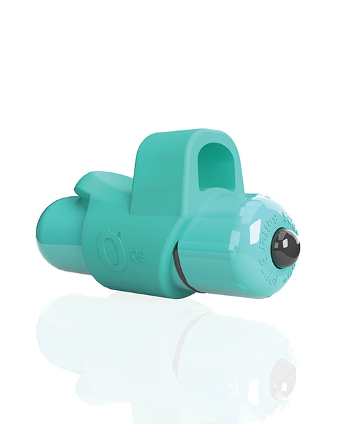 Screaming O 4B FingO Slim Finger Vibrator Kiwi in vibrant teal color with a smooth design for targeted pleasure.