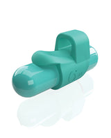 Screaming O 4B FingO Slim Finger Vibrator Kiwi in teal color with a smooth, rounded design for targeted pleasure.