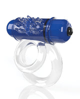 Screaming O 4T DoubleO 6 Vibrating Cock Ring Blueberry in clear and blueberry colors, showcasing its dual-ring design.