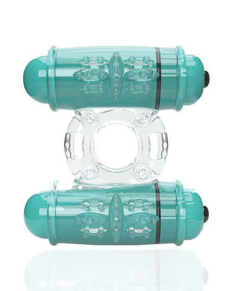 Screaming O 4T Double Wammy Vibrating Cock Ring Kiwi features dual motors for enhanced pleasure.