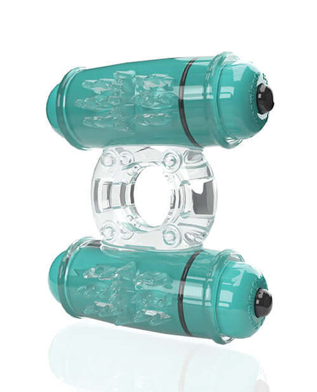Screaming O 4T Double Wammy Vibrating Cock Ring Kiwi with dual motors and ticklers for enhanced pleasure.