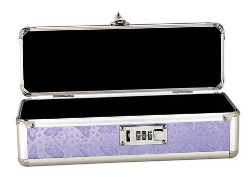 Lockable Vibrator Case Purple Small with open design and keyless locking system for discreet storage.