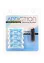 Addiction Silicone Stroker Glow In The Dark packaging featuring a blue silicone stroker and a black bonus toy.