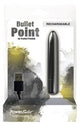 PowerBullet Bullet Point 4 Inch Bullet Vibrator Black packaging showing the product and its USB charging feature.