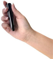 Person holding the PowerBullet Bullet Point 4 Inch Bullet Vibrator Black in hand for discreet use.