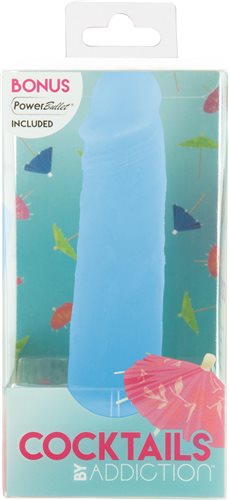 Addiction Cocktails 5.5 Inch Silicone Dong Blue Lagoon in packaging with tropical design.
