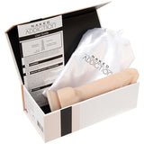 Naked Addiction Dual Density Dong Vanilla 8 Inch in box with user guide and storage bag.