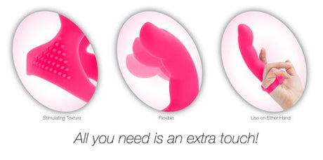 Simple and Pure Extra Touch Finger Dong Pink showcasing stimulating texture, flexibility, and use on either hand.
