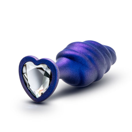 Anal Adventures Matrix Bumped Bling Plug Sapphire with heart-shaped base and swirling texture for smooth insertion.