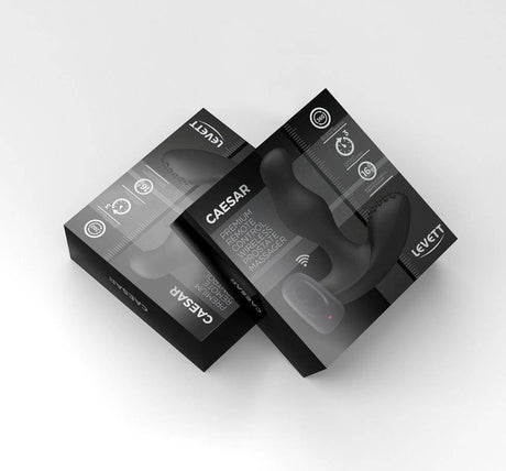 Levett Caesar Premium Silicone Prostate Massager Black packaging showing advanced features for intimate pleasure.