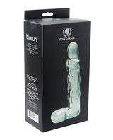 Spartacus Blown Large Realistic Glass Dildo Clear packaging showcasing its unique design and quality craftsmanship.