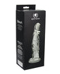 Spartacus Blown Realistic Glass Dildo Medium Clear packaging with detailed phallic design and sturdy base.