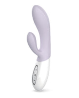 Zini Dew Dual Pleasure Rabbit Vibrator Purple showcasing its sleek design and user-friendly controls for sensory pleasure.