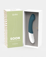Zini Soon Blue Dual G-Spot Vibrator in elegant packaging showcasing its ergonomic design and sleek features.