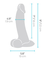 b-Vibe Slipskin 9 inches Curvy Dildo Cream dimensions illustration showing height, width, and depth.